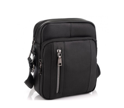 Чоловіча сумка через плече чорна з натуральної шкіри Tiding Bag N2-9801-1A