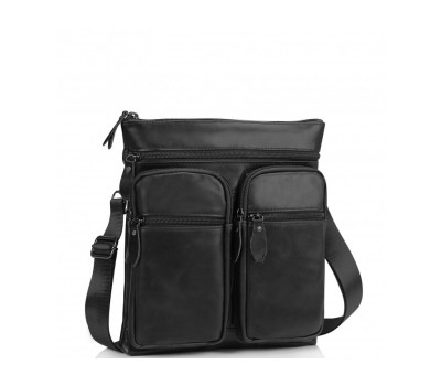 Месенджер через плече чоловічий шкіряний чорний Tiding Bag M35-9012A