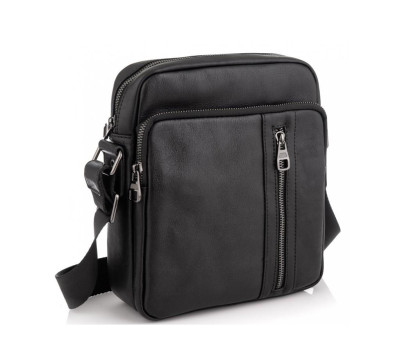 Мессенджер через плече чоловічий шкіряний чорний Tiding Bag 9836A