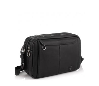 Горизонтальный кожаный мессенджер черный Tiding Bag SM8-8890-1A