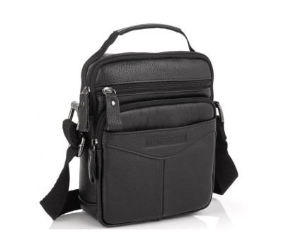 Шкіряна чоловіча сумка-месенджер чорна Allan Marco RR-9055A