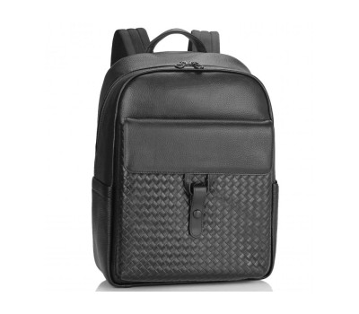 Чоловік шкіряний рюкзак чорний з плетінням Tiding Bag NM11-8838A