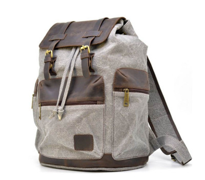 Рюкзак сірий (світлий) з парусини і шкіри RGj-0010-4lx від бренду TARWA