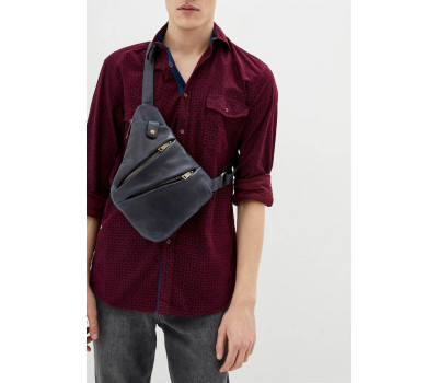 Чоловіча шкіряна сумка-слінг RK-6402-3md темно-синя бренд TARWA