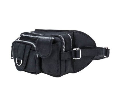 Шкіряна поясна сумка на три відділення TARWA RA-1560-4lx чорна з металевим фастексом