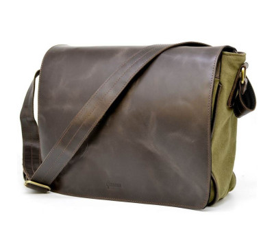 Чоловіча сумка через плече зі шкіри та холщевої тканини канвас TARWA TH-1047-3md
