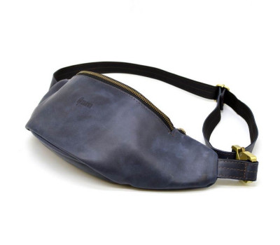 Кожаная сумка на пояс бренда TARWA RK-3036-4lx синяя, большой размер