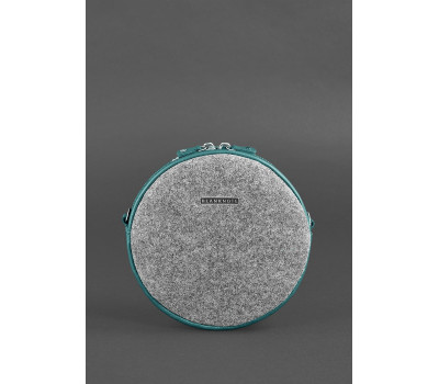 Кругла фетрова жіноча сумка Tablet з шкіряними бірюзовими вставками - BN-BAG-23-felt-tiffany BlankNote