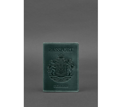 Шкіряна обкладинка для паспорта з українським гербом зелена - BN-OP-UA-iz BlankNote