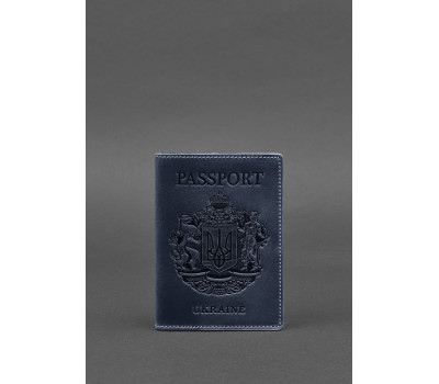 Шкіряна обкладинка для паспорта з українським гербом синя - BN-OP-UA-nn BlankNote