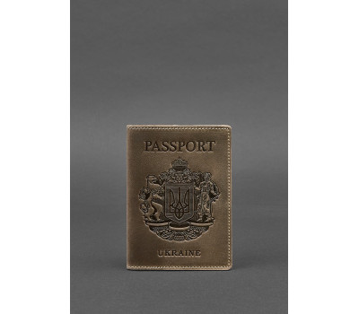 Шкіряна обкладинка для паспорта з українським гербом темно-коричнева - BN-OP-UA-o BlankNote