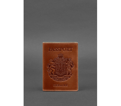 Шкіряна обкладинка для паспорта з українським гербом світло-коричнева - BN-OP-UA-k BlankNote
