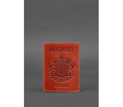 Шкіряна обкладинка для паспорта коралова з українським гербом - BN-OP-UA-coral BlankNote