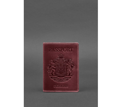 Шкіряна обкладинка для паспорта з українським гербом бордова - BN-OP-UA-vin BlankNote