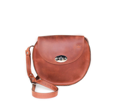 Женская кожаная сумка Круглая светло-коричневая винтажная - TW-RoundBag-kon-crz The Wings