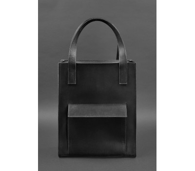 Кожаная женская сумка шоппер Бэтси с карманом черная - BN-BAG-10-1-g-kr BlankNote