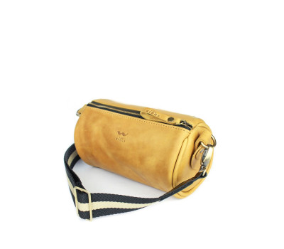 Кожаная сумка поясная-кроссбоди Cylinder желтая винтажная - TW-Cilindr-yell-crz The Wings