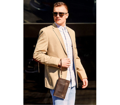 Кожаный мужской клатч-барсетка 3.0 темно-коричневый Crazy Horse - BN-KLATCH-3-o BlankNote