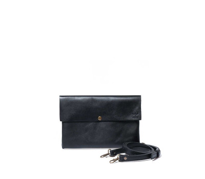 Кожаный клатч со съемной шлейкой черный - TW-Clatch-black-ksr The Wings