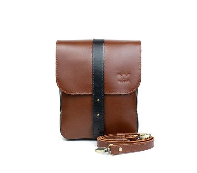 Мужская кожаная сумка Mini Bag коричнево-черная - TW-Mini-bag-kon-black-ksr The Wings