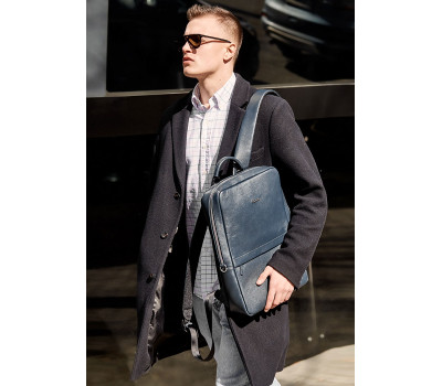 Темно-синій шкіряний чоловічий рюкзак Foster - BN-BAG-39-navy-blue BlankNote
