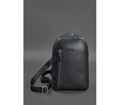 Темно-синій шкіряний чоловічий рюкзак на одне плече Chest Bag - BN-BAG-42-navy-blue BlankNote