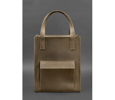 Кожаная женская сумка шоппер Бэтси с карманом темно-коричневая - BN-BAG-10-1-o BlankNote
