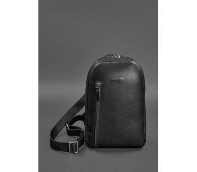 Чорний шкіряний чоловічий рюкзак  на одне плече Chest Bag - BN-BAG-42-g BlankNote