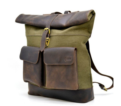 Ролл-ап міський рюкзак тканину канвас і кінська шкіра TARWA RH-3462-4lx