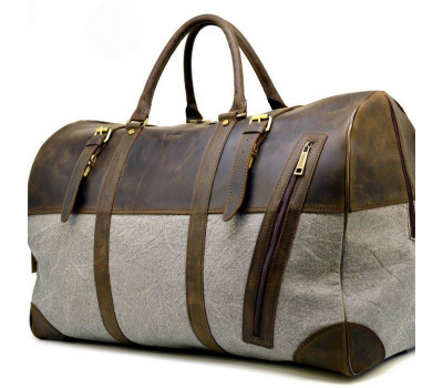 Дорожня сумка-баул зі шкіри Crazy Horse і тканини Canvas RGj-1633-4lx TARWA