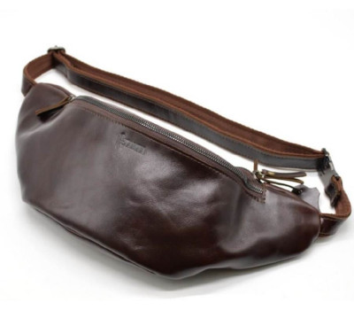 Сумка на пояс GX-3036-3md из натуральной коричнево-бордовой кожи от бренда Tarwa