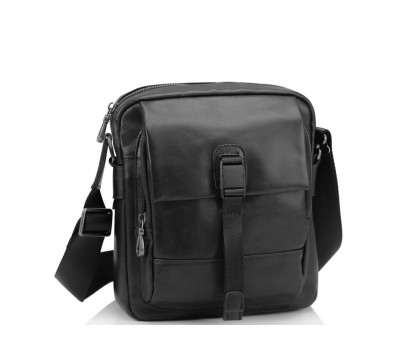 Чоловіча шкіряна сумка через плече чорна Tiding Bag 316A