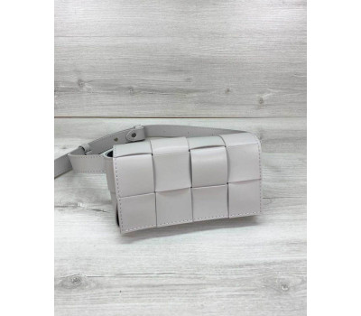 Женская сумка клатч на пояс «Энди» плетеная серая WeLassie