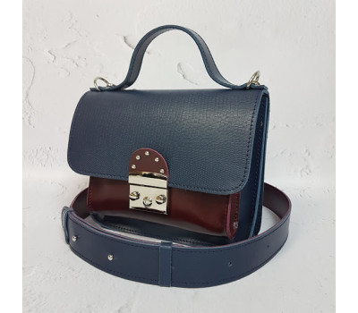 Сумка женская "Бианка" натуральная кожа, синяя под рептилию/бургунди