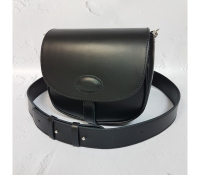 Сумка женская "Римини" натуральная кожа, черная с широким ремнем