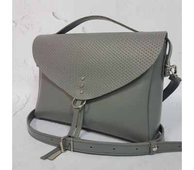 Сумка жіноча "Дороті" натуральна шкіра, сіра матова з тисненням під плетінку