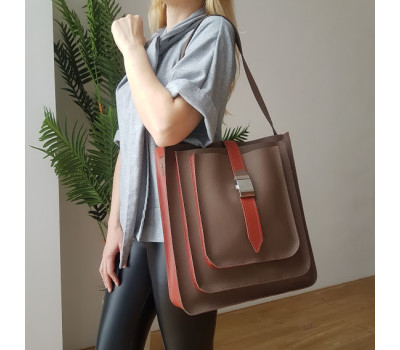 Сумка жіноча "Грейс" натуральна шкіра, капучино / гончарна глина