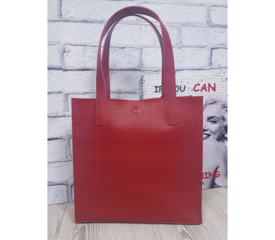 Сумка-пакет жіноча "Анет" натуральна шкіра, червона матова плетінка
