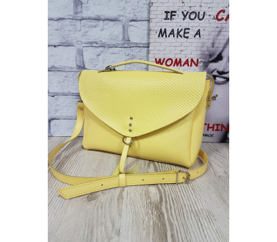 Сумка жіноча "Дороті" натуральна шкіра, жовта матова клапан плетінка