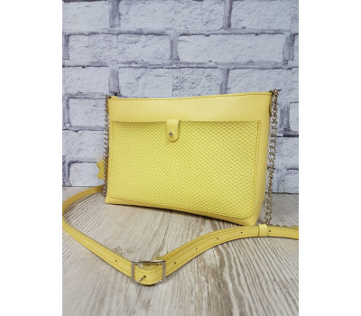 Сумка жіноча "Демі" натуральна шкіра, жовта з кошиком