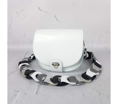 Сумка женская "Кенди" ремень-плетение натуральная кожа, белая матовая