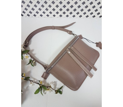 Сумка жіноча поясна "НЕКСТ" натуральна шкіра, латте з кошиком