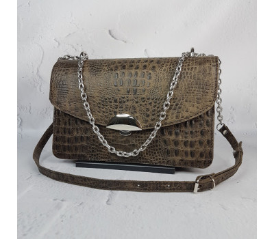 Сумка женская "Богема" натуральная кожа, коричневая под крокодила