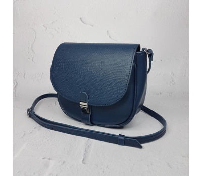 Сумка женская "Римини" на замке, натуральная кожа, синяя с тиснением под рептилию