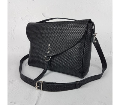 Сумка жіноча "Дороті" натуральна шкіра, чорна матова тиснення під плетінку