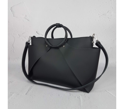 Сумка женская "РОНДА" натуральная кожа, черная суперматовая