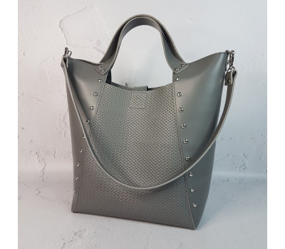 Сумка женская "ХОЛЛИ" натуральная кожа, серая с тиснением под плетенку