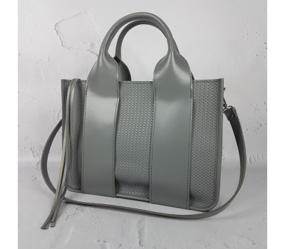 Сумка женская "Фиона" натуральная кожа, серая с плетенкой