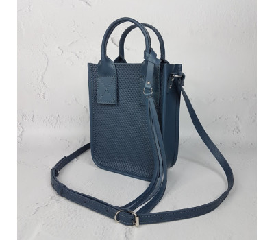 Сумка жіноча "Амелі" "натуральна шкіра, сіро-синя матова з тисненням плетінка