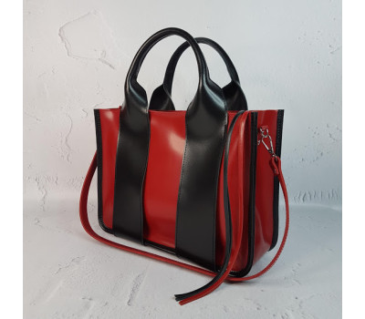 Сумка жіноча "Фіона плюс" натуральна шкіра, червона / чорна